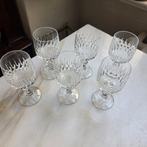 6x Vintage Kristall Likörgläser – Edler Lanzettschliff & Doppel-Nodus-Stiel - Südweingläser