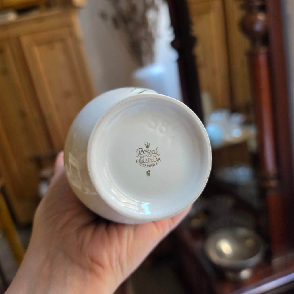 Vintage Royal Bavaria Porzellanvase mit Rosenmotiv & Goldrand