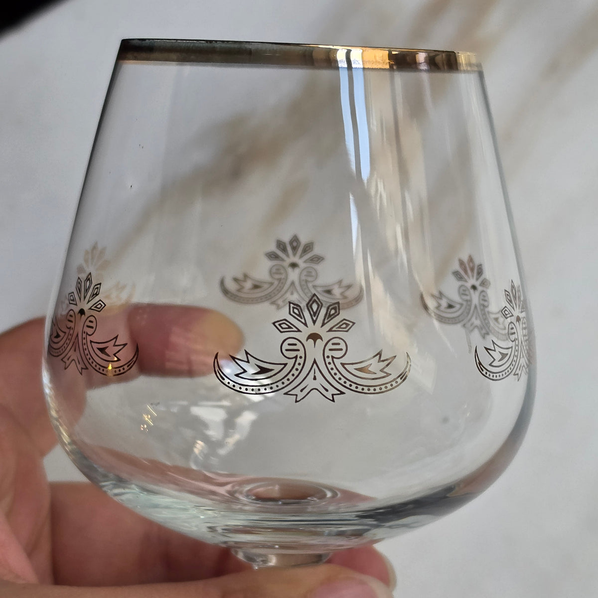 4x Vintage Cognacgläser - Schwenker Set mit Goldrand & Filigranem Ornament-Muster