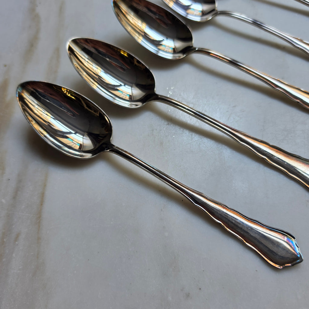 6-teiliges Antikes Esslöffel-Set – Versilbert (90er Silberauflage) – Klassisches Barock / Faden-Design
