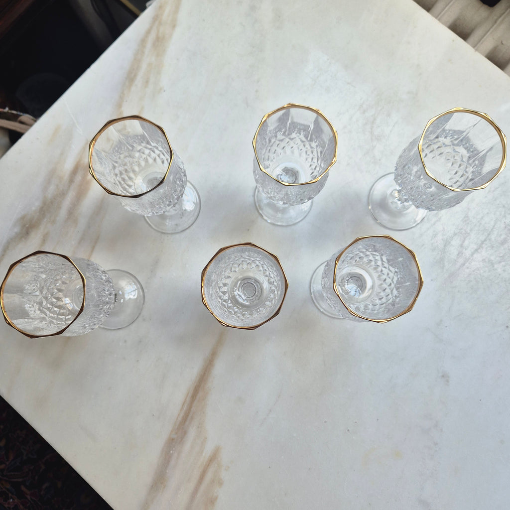 6x Vintage Bleikristall Weingläser mit Goldrand