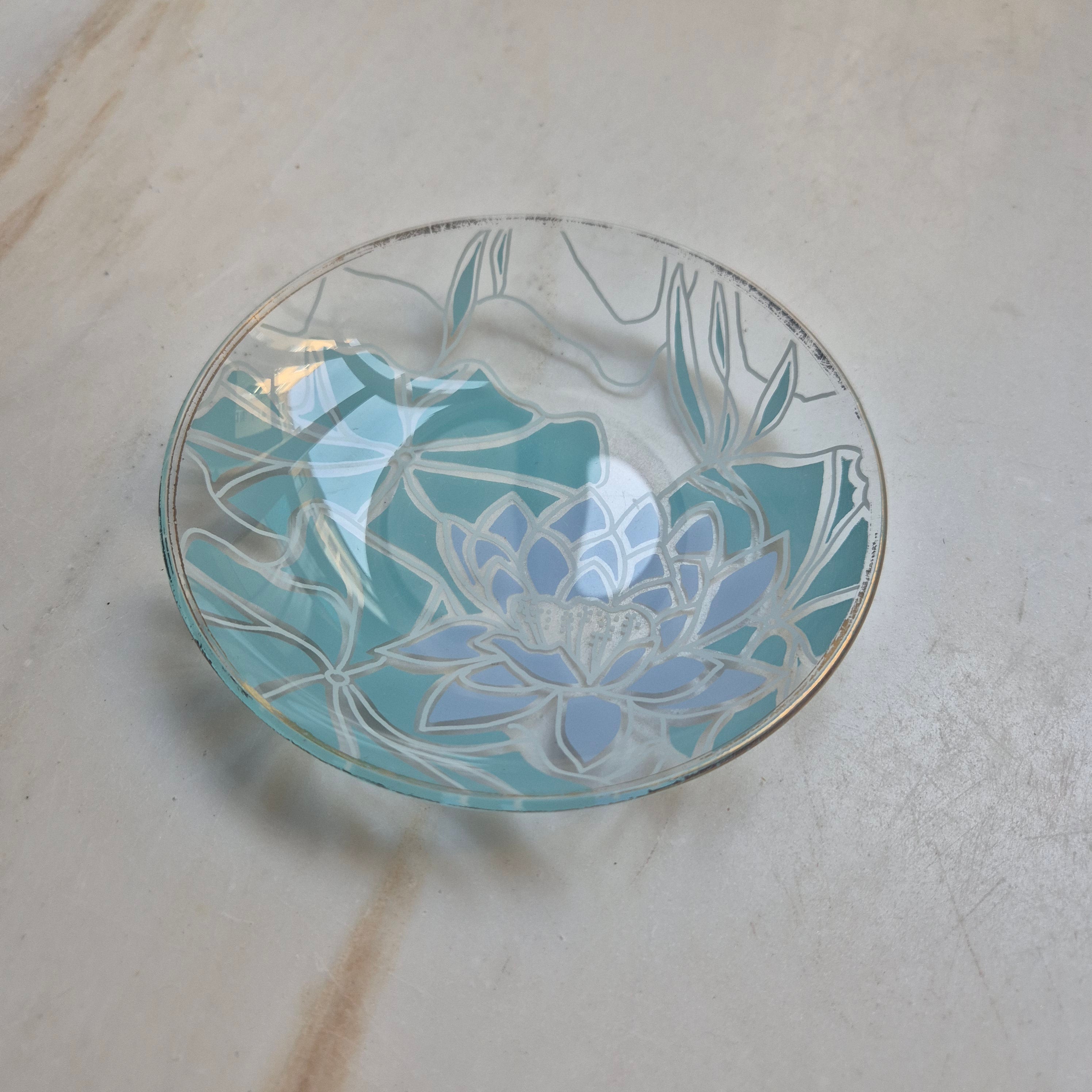 Art Deco Stil Lotus Blume Schale Ringschale Schmuckschale Vintage rund Glas