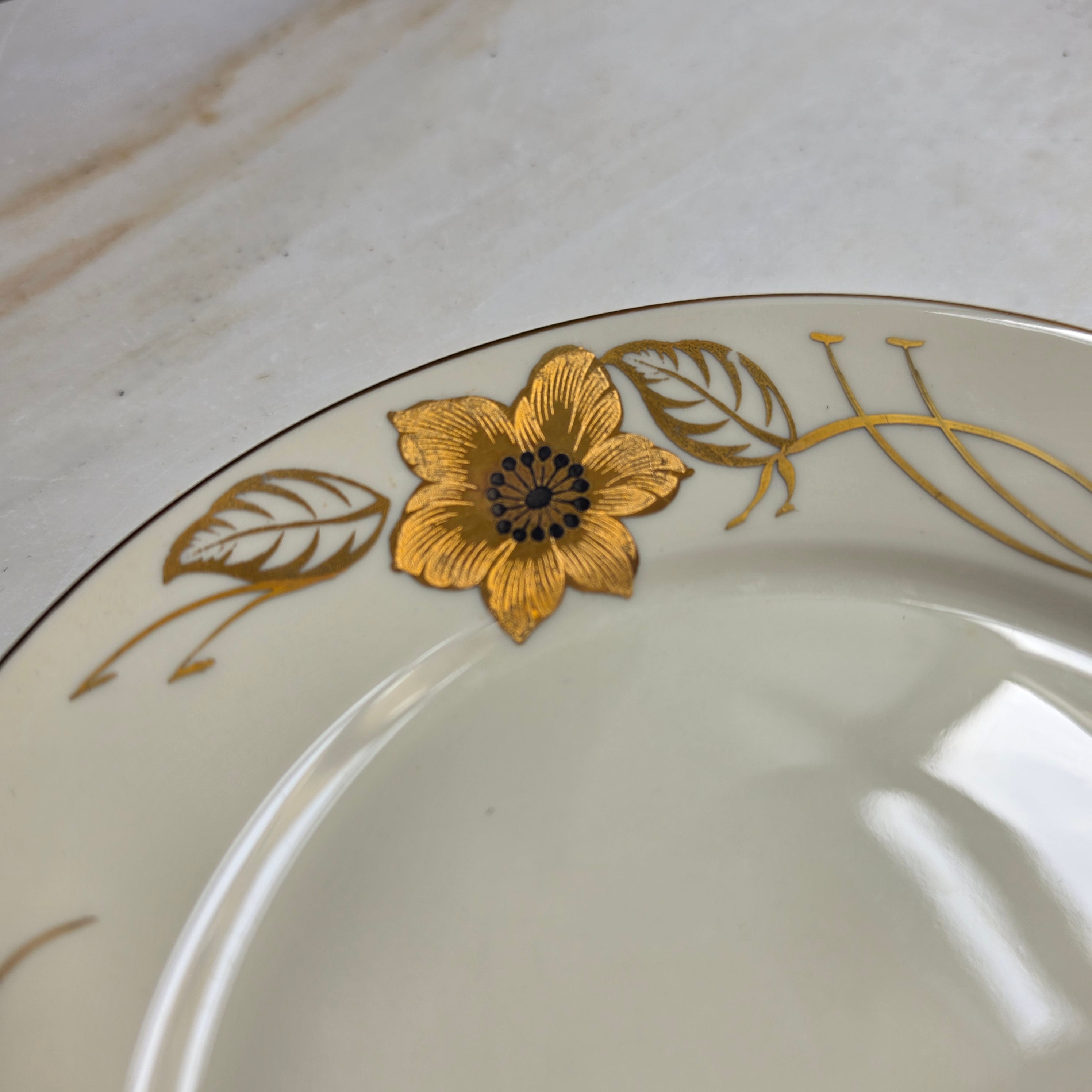 Vintage Alka-Kunst Kronach Kaffeegedeck 3-teilig – Goldblumen & Elfenbein-Porzellan (ca. 1950er)