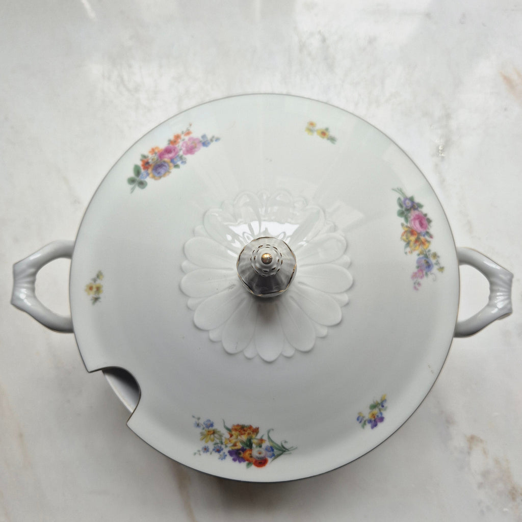 Antike große Rosenthal Empire Terrine Suppenterrine Schüssel mit Deckel Blumenmalerei Porzellan
