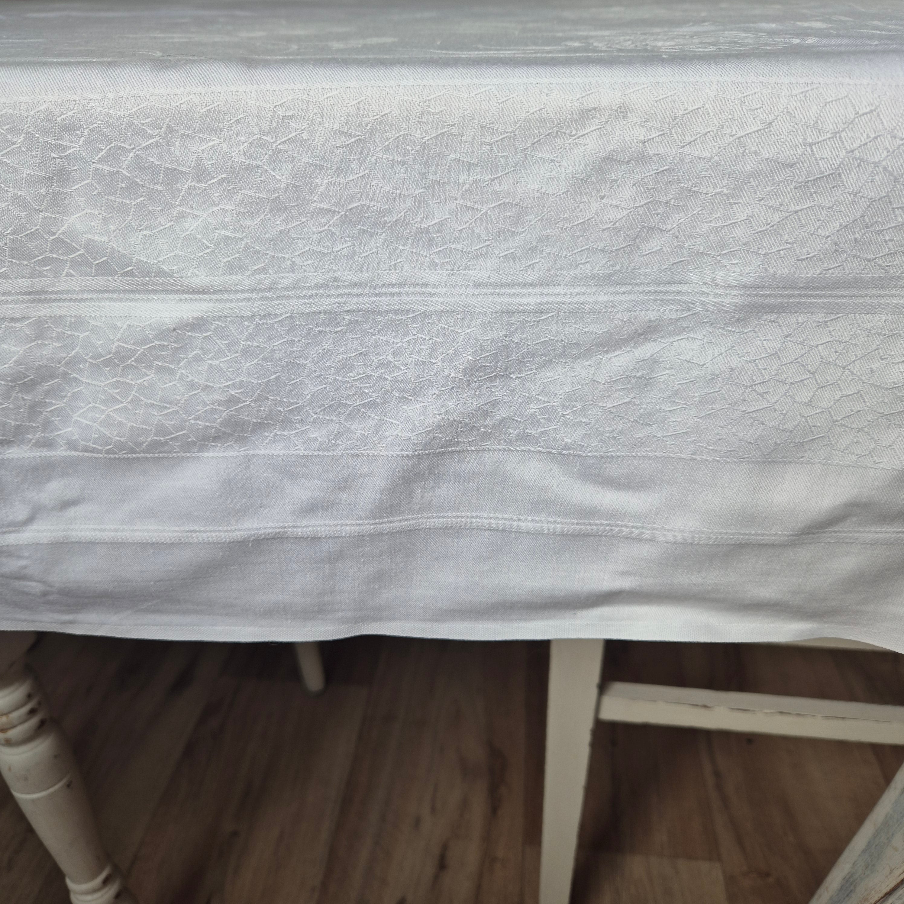 Vintage Tischdecke Damast weiß 95x160cm