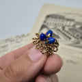 50er Jahre Vintage Brosche Gold Blau Vogelnest Eier Nummer 41