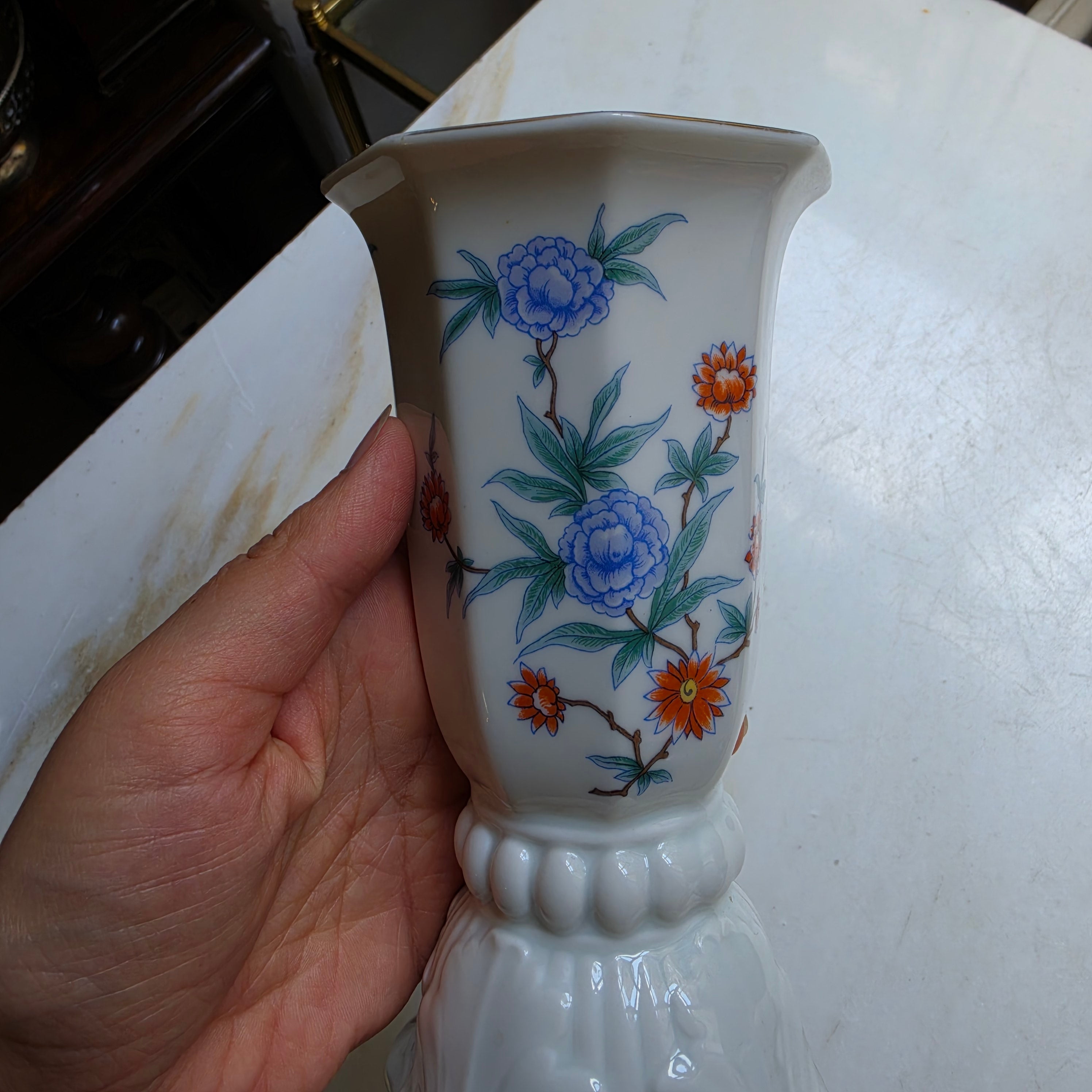 Vintage Rosenthal Porzellanfuß-Vase – Modell Ph. Rosenthal mit floralem Dekor