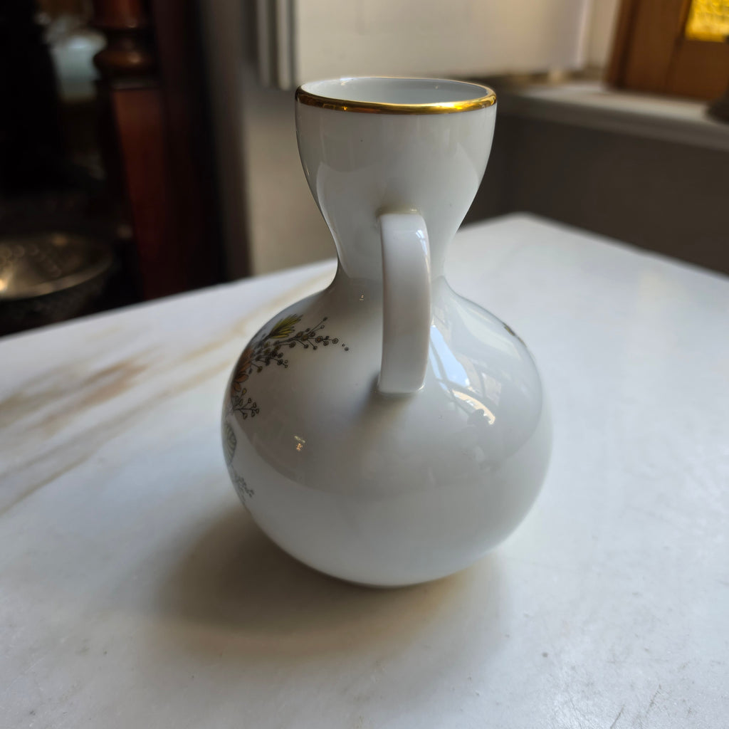 Vintage Kaiser Porzellan Henkelvase – Bauchige Vase mit Blumen-Dekor & Goldrand – W. Germany
