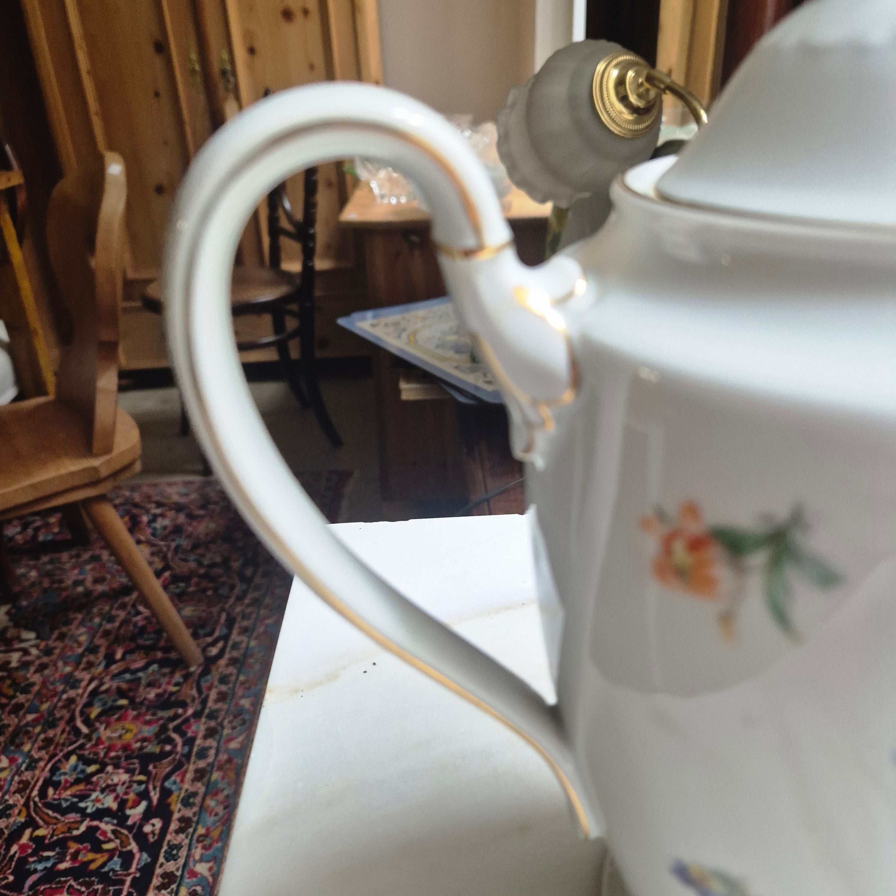 Antike Rosenthal Empire Porzellan Kaffeekanne Teekanne Blumenmuster (Geklebt)