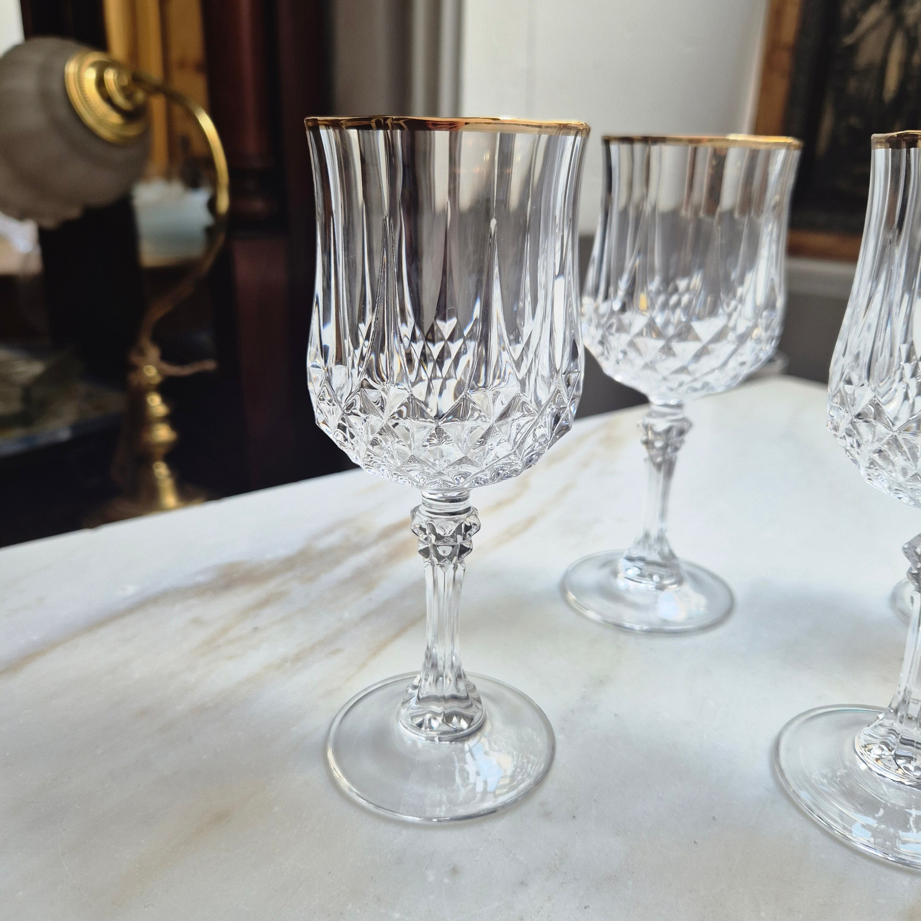 6x Vintage Bleikristall Weingläser mit Goldrand