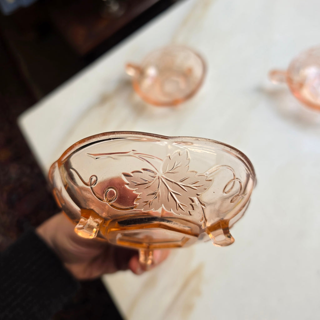 3x Rosalin Glasschalen mit Henkel- im Art-Déco-Stil