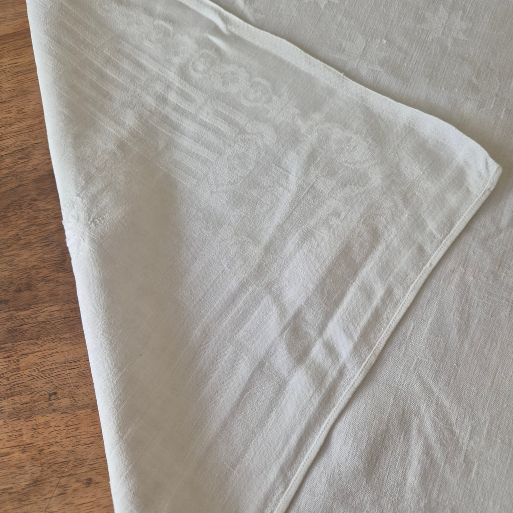 Antike Jugendstil Serviette/Mitteldecke weiß 69x63cm Damast Monogram M.B.