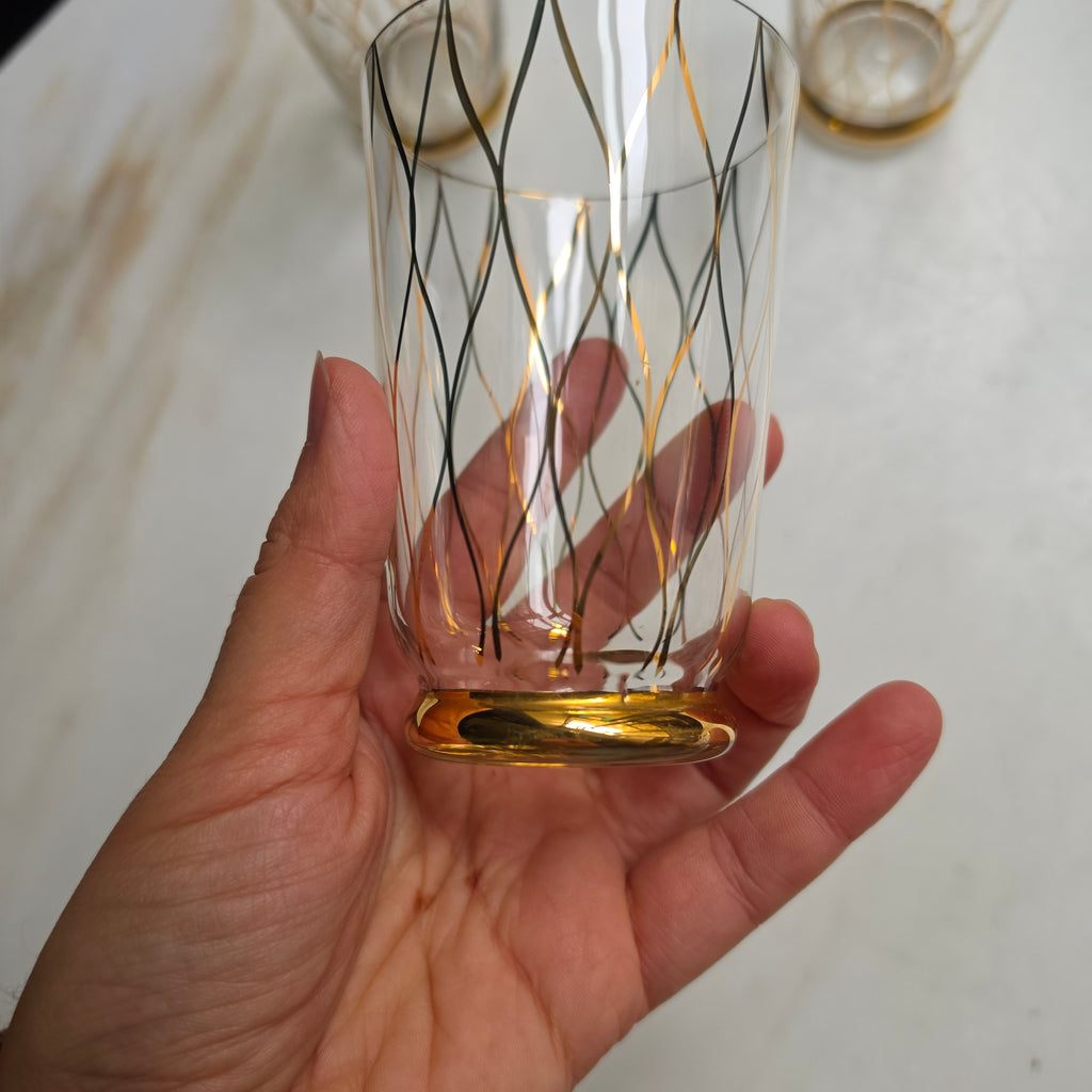 3x Vintage Mid-Century Wasser- & Longdrinkgläser mit Golddekor