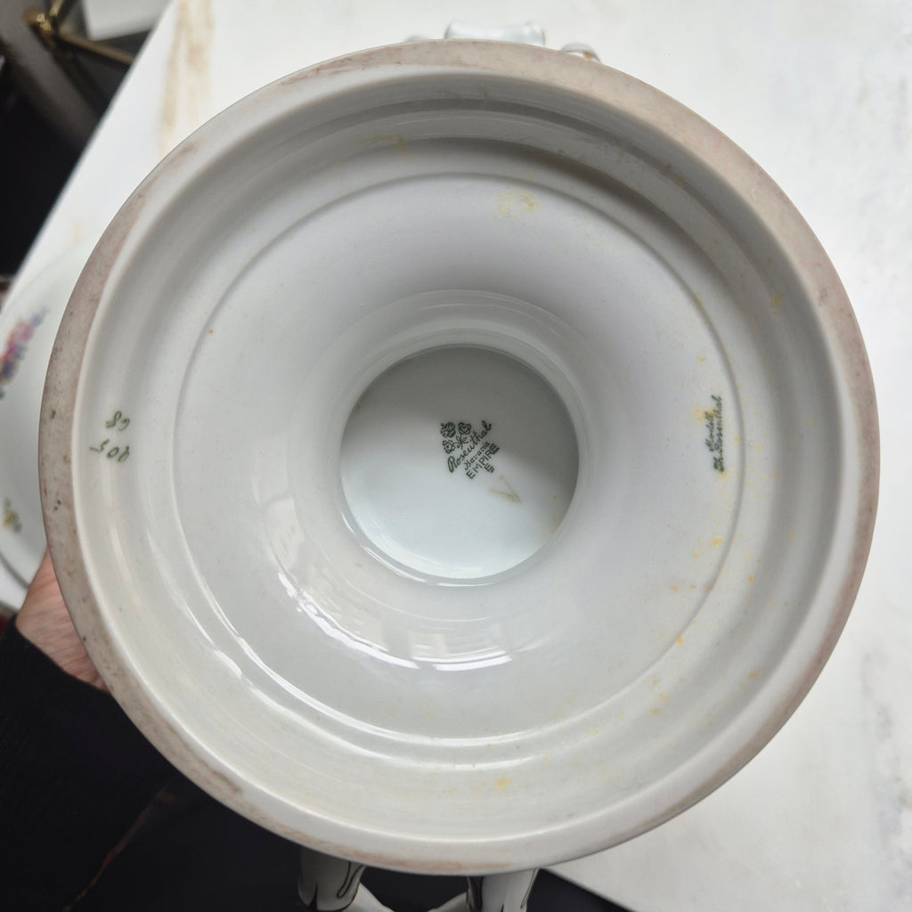 Antike große Rosenthal Empire Terrine Suppenterrine Schüssel mit Deckel Blumenmalerei Porzellan
