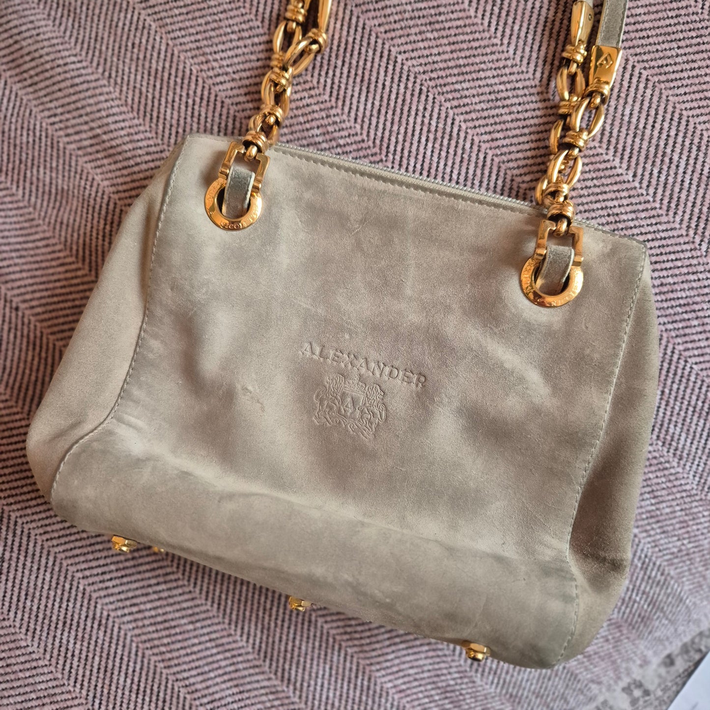 Edle 90er Jahre Alexander NICOLETTE Vintage Tasche | Grau Gold | Wappen-Logo