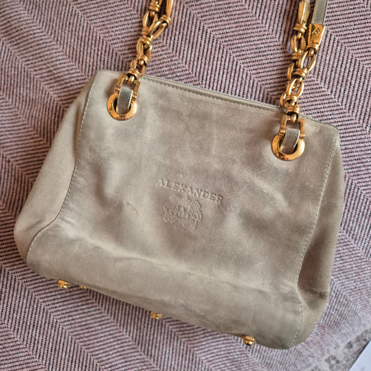 Edle 90er Jahre Alexander NICOLETTE Vintage Tasche | Grau Gold | Wappen-Logo