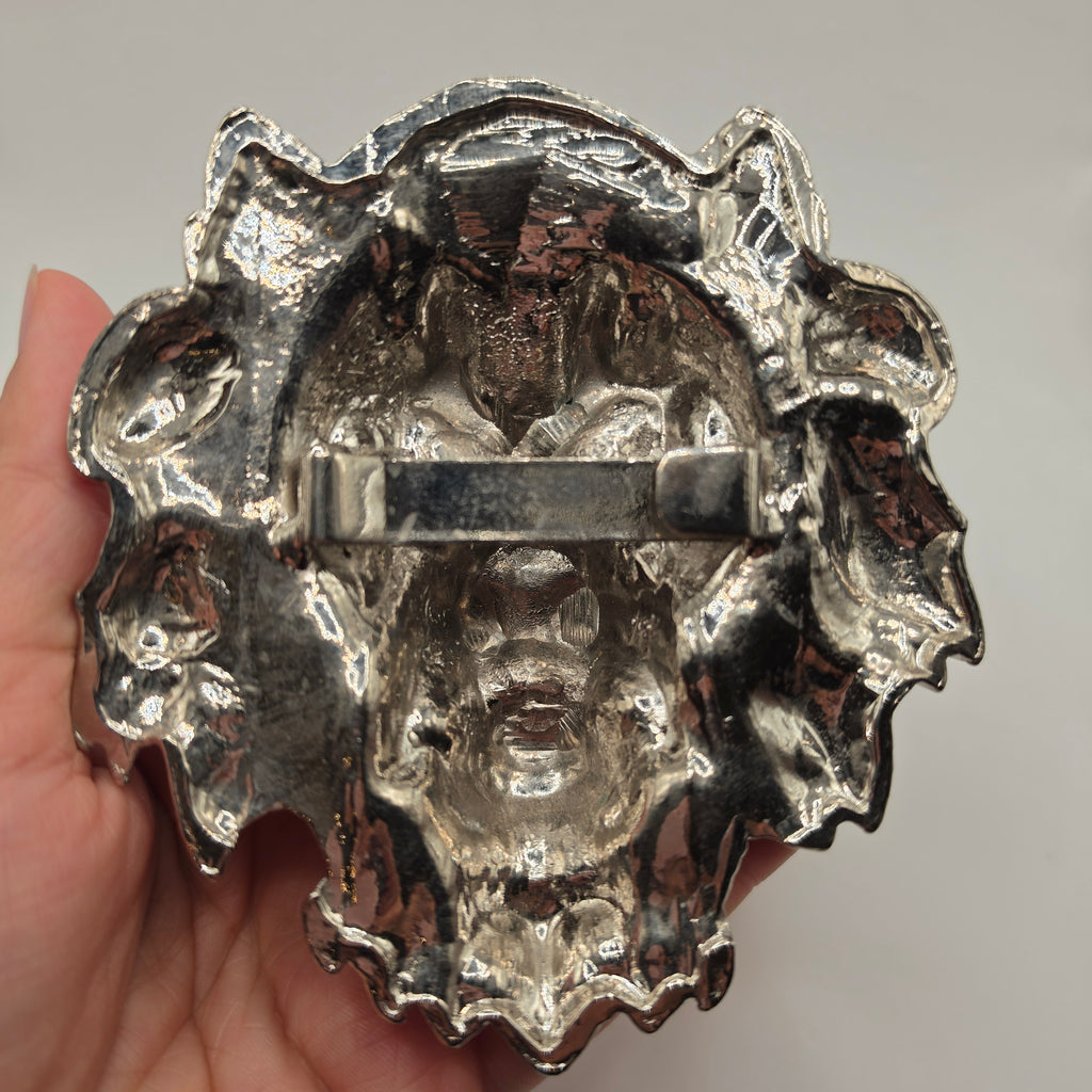 Vintage Löwenkopf Gürtelschnalle – Massive Biker / Western Wechselgürtelschnalle, Silber-Optik