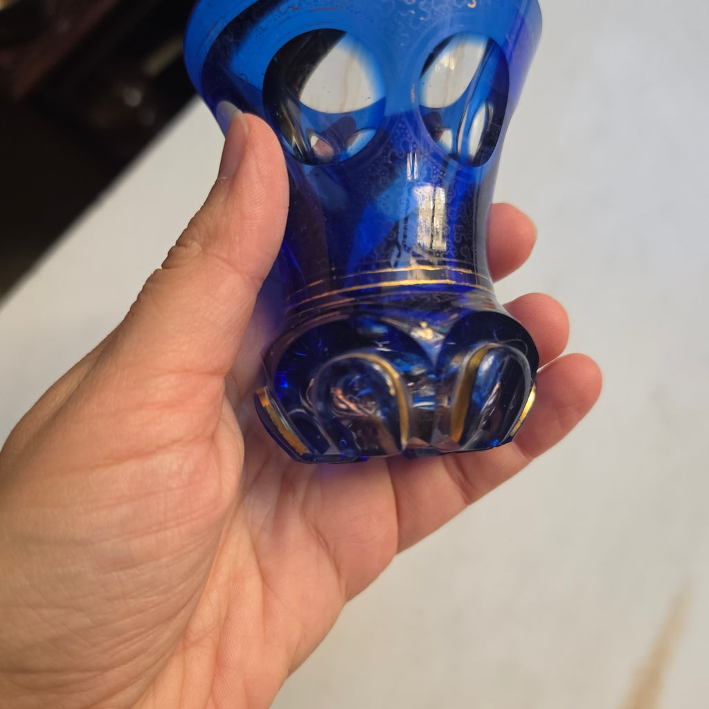 Vintage Böhmisches Kristallglas – Kobaltblau mit Goldverziehrung & Linsenschliff