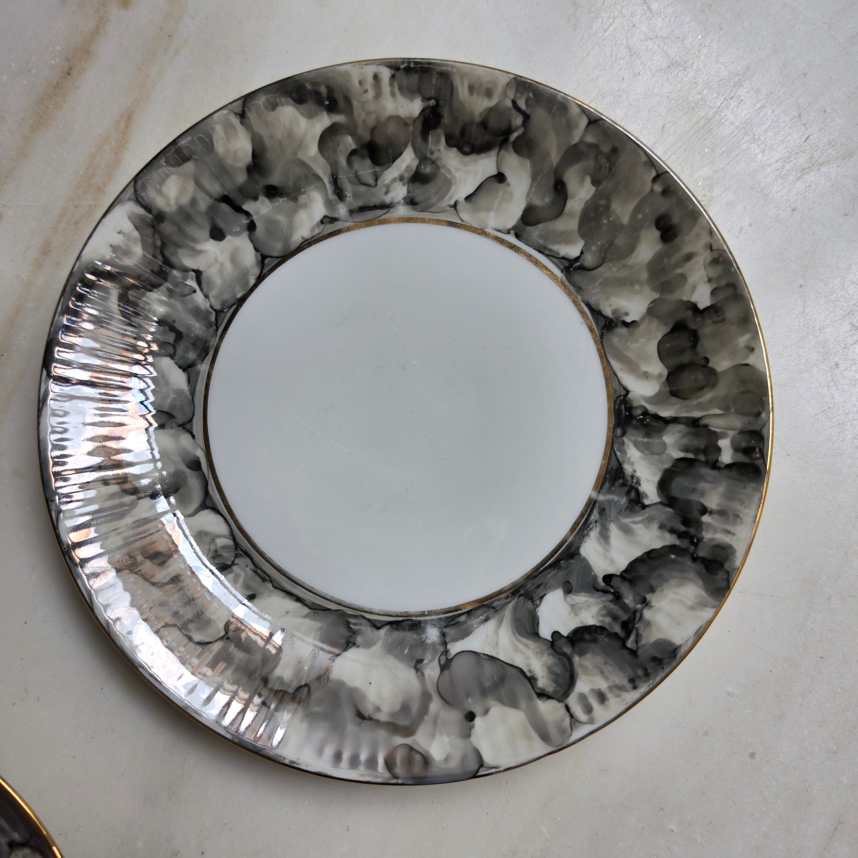 Vintage Sammeltasse 3-teilig „Marmor & Gold“ – Wałbrzych Porzellan Polen - Mid-Century / Retro