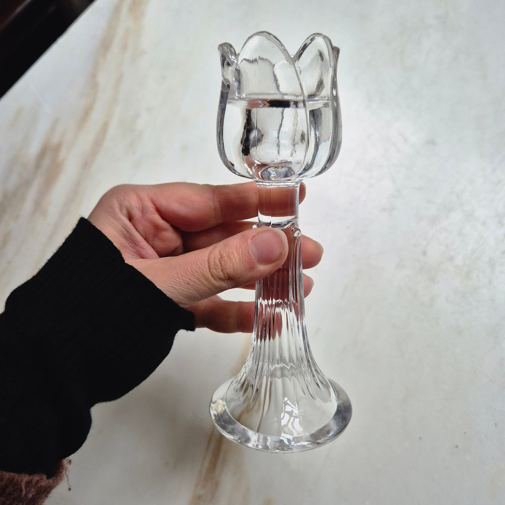 Vintage Glas Kristall Kerzenhalter in Tulpenform