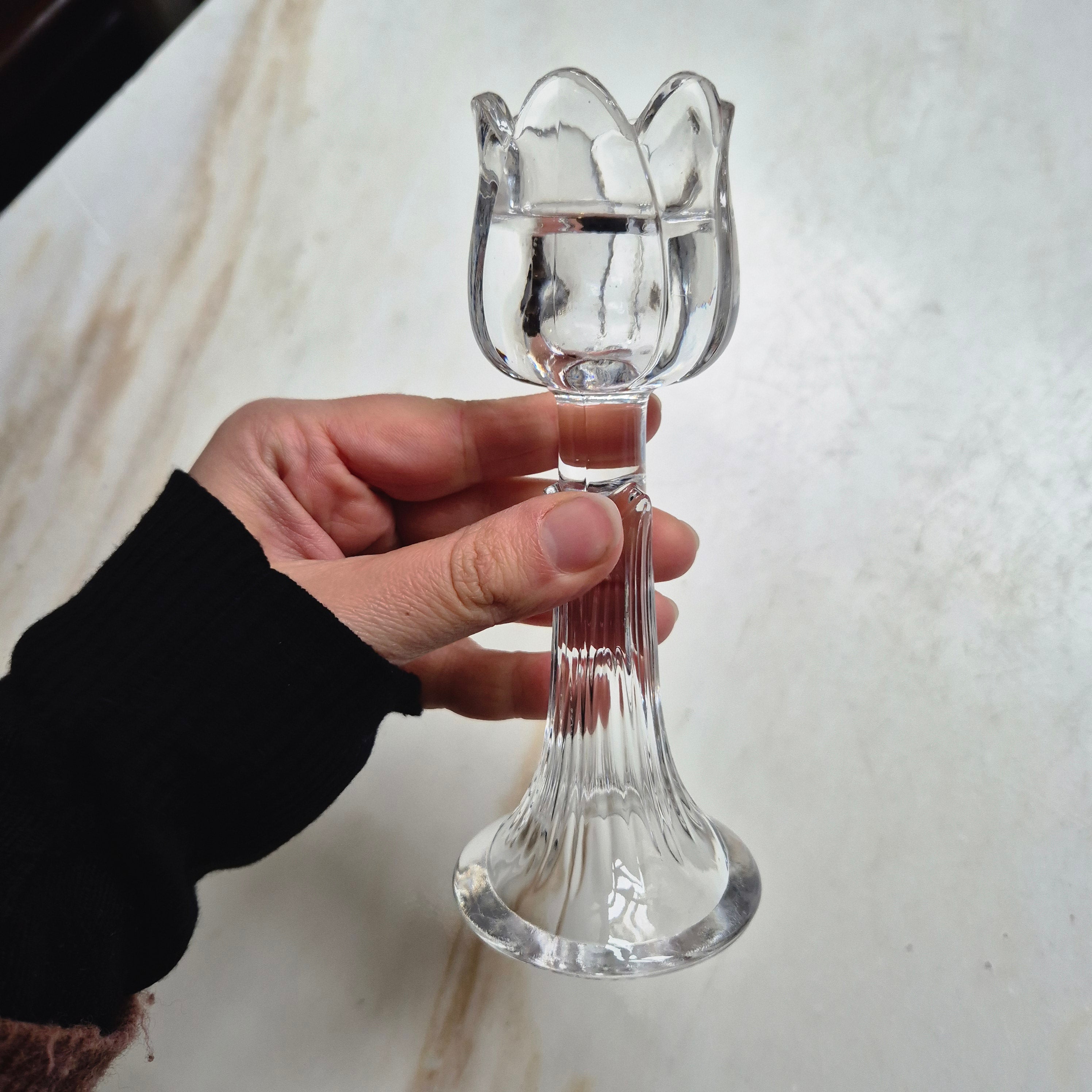 Vintage Glas Kristall Kerzenhalter in Tulpenform