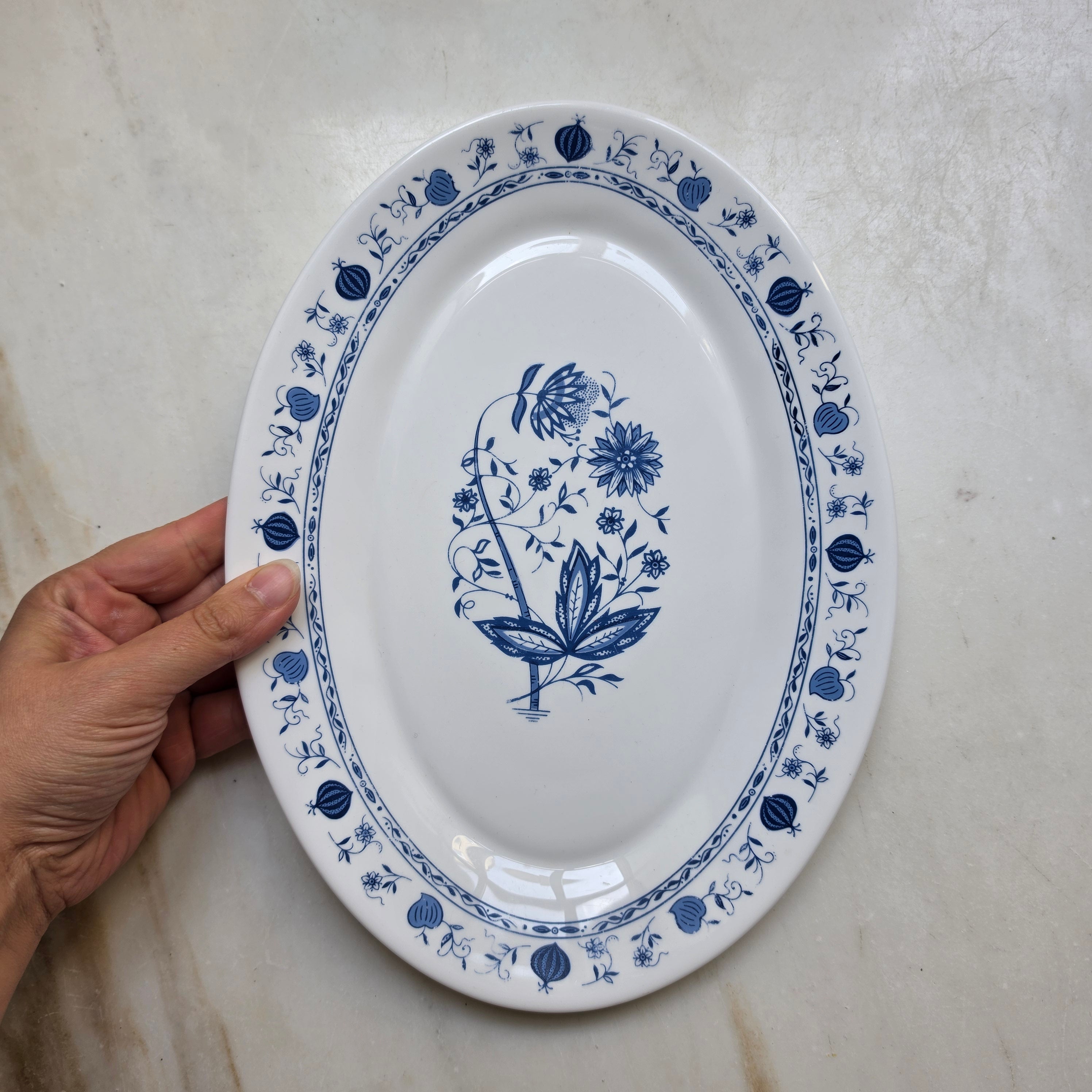 Vintage Servierplatte „Zwiebelmuster-Stil“ – Harmonia CRIVISA (Made in Spain)