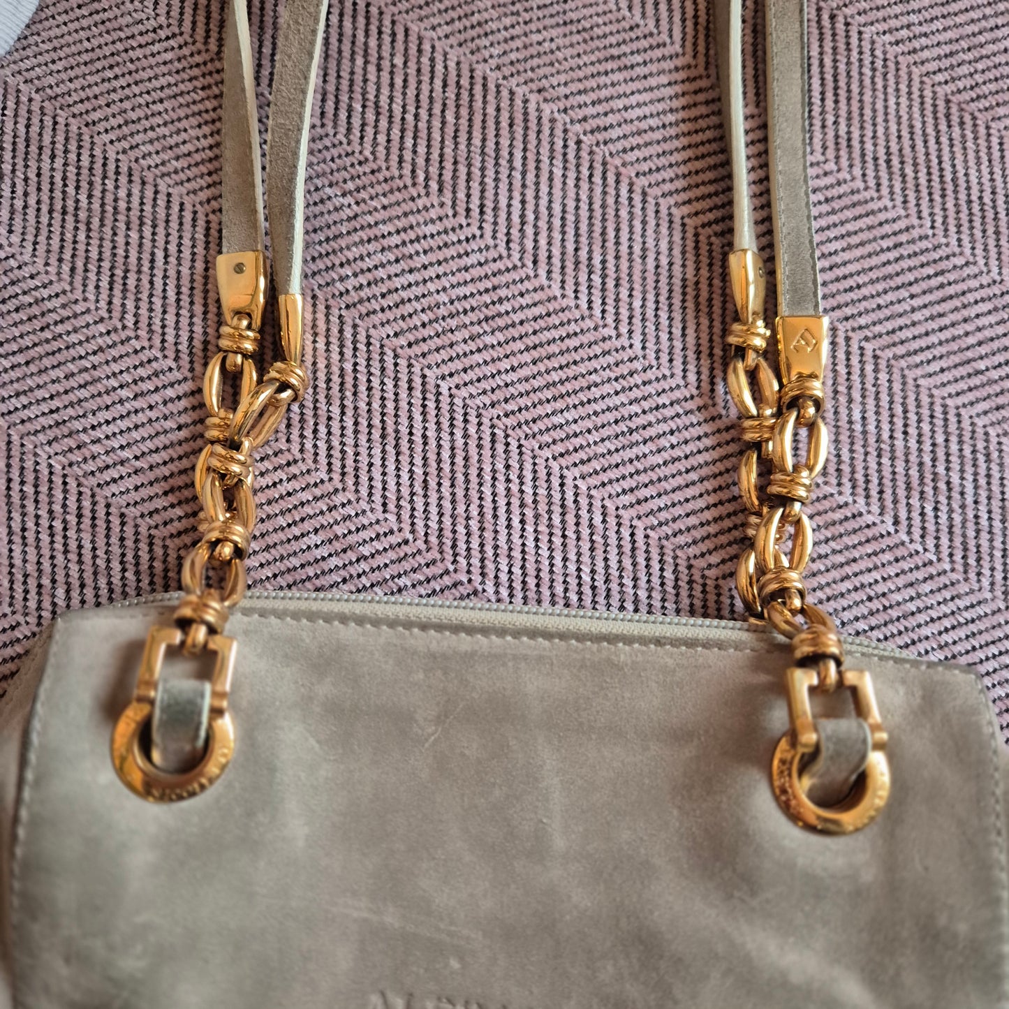 Edle 90er Jahre Alexander NICOLETTE Vintage Tasche | Grau Gold | Wappen-Logo