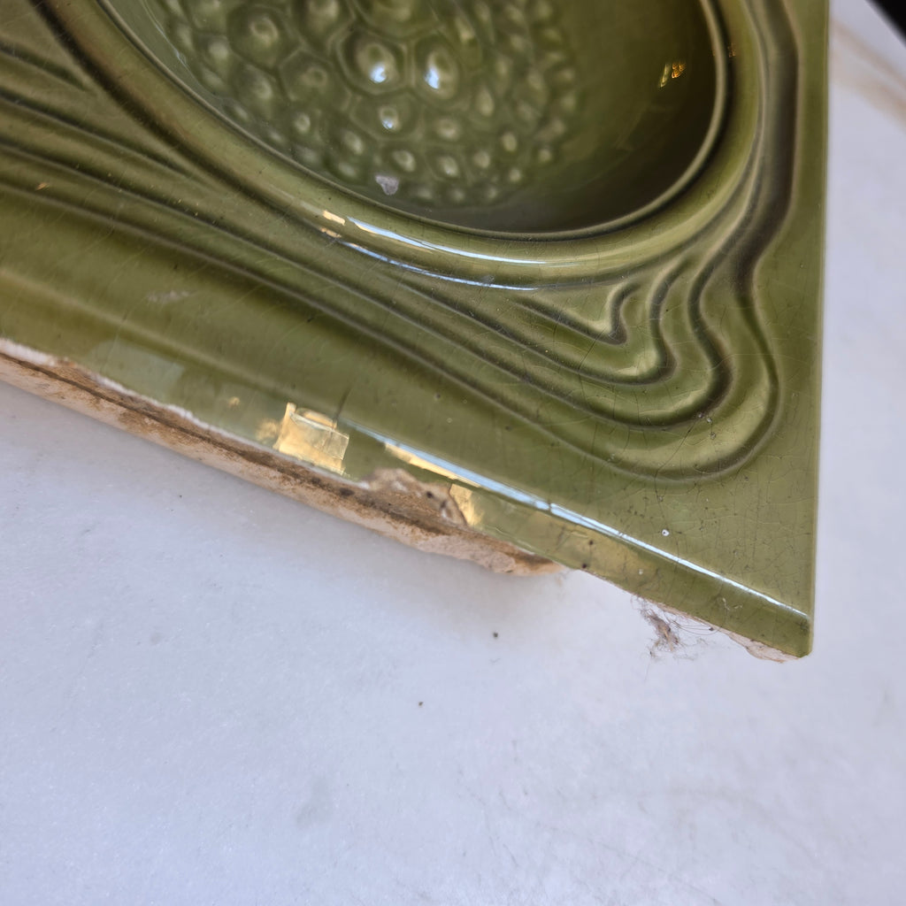 Antike Jugendstil Kachel Ofenkachel Grün