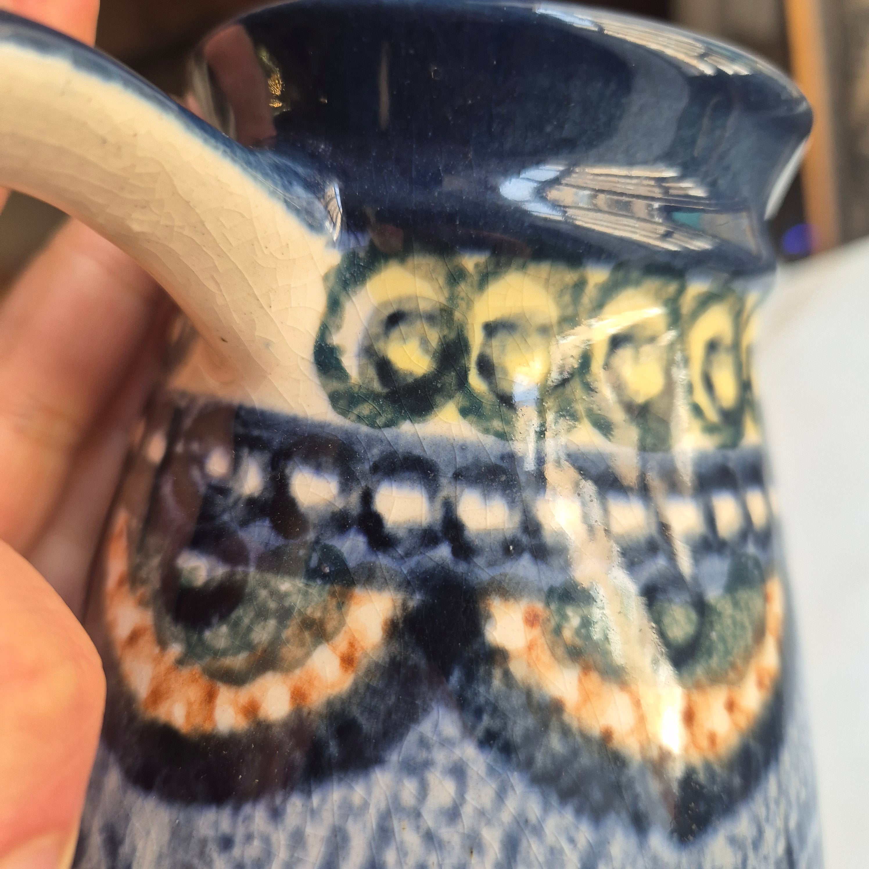 60er Jahre Midcentury Krug Vase blau mit Henkel alt