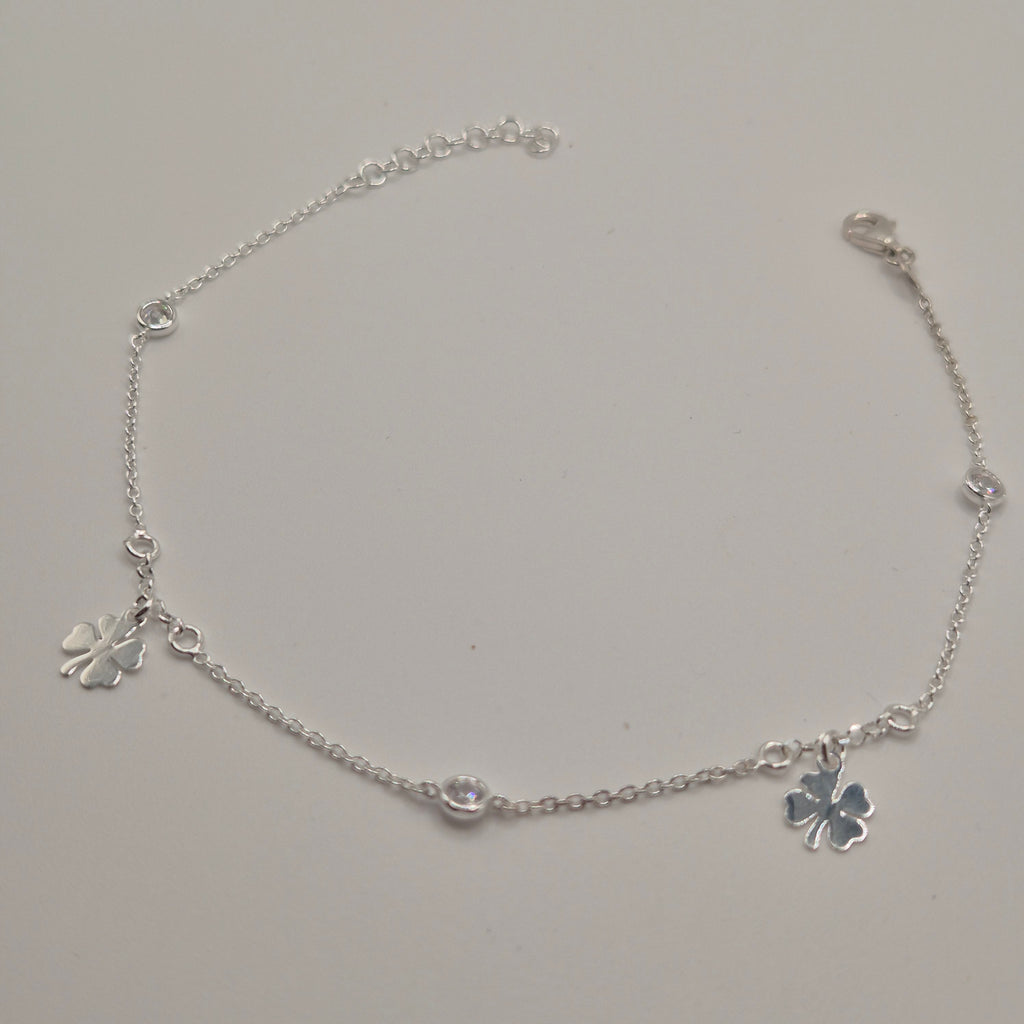 Zartes Fußkettchen Silber 925 Kleeblatt Glück
