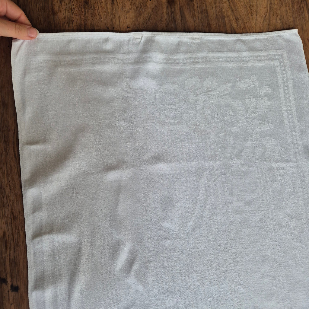 Antikes Jugendstil Küchen-&Geschirrtuch weiß Damast Baumwolle 51x110cm Monogram R.