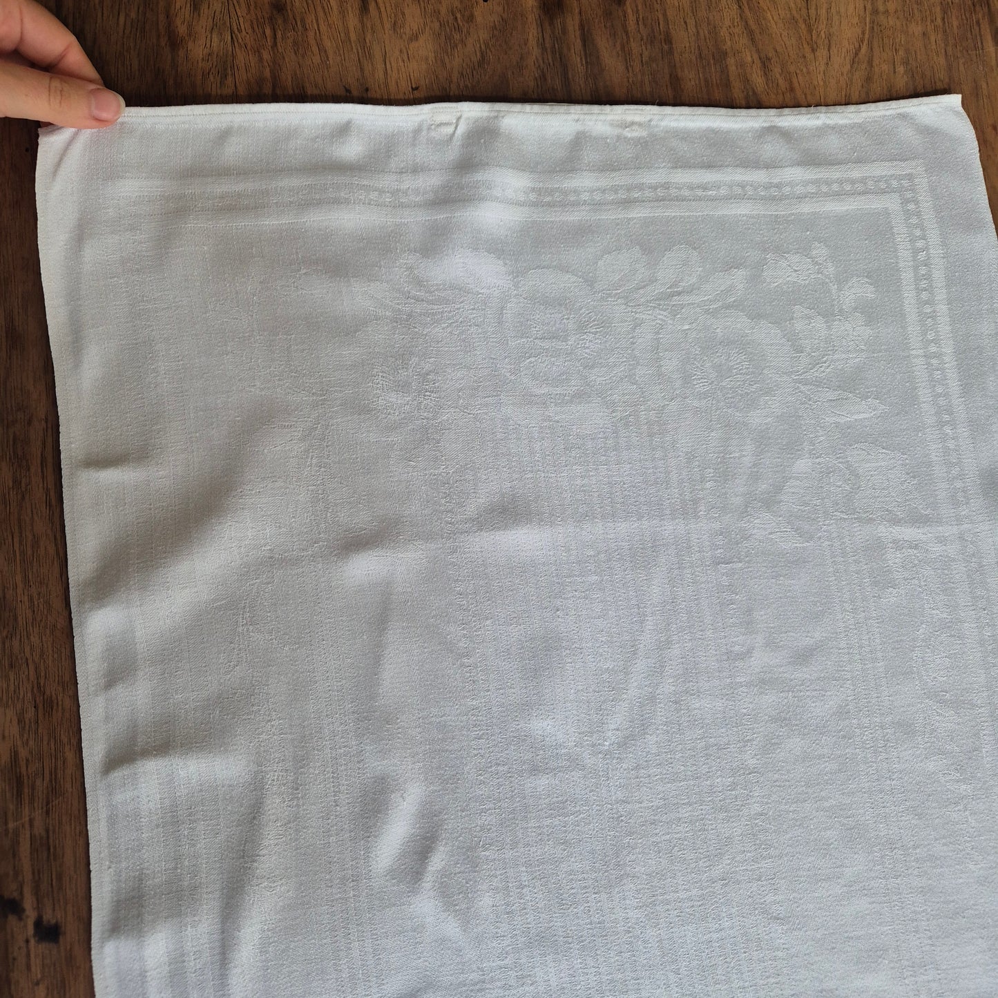 Antikes Jugendstil Küchen-&Geschirrtuch weiß Damast Baumwolle 51x110cm Monogram R.