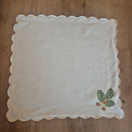 Vintage Leinen Baumwolle Stoff Serviette Einstecktuch Eicheln 42x42cm