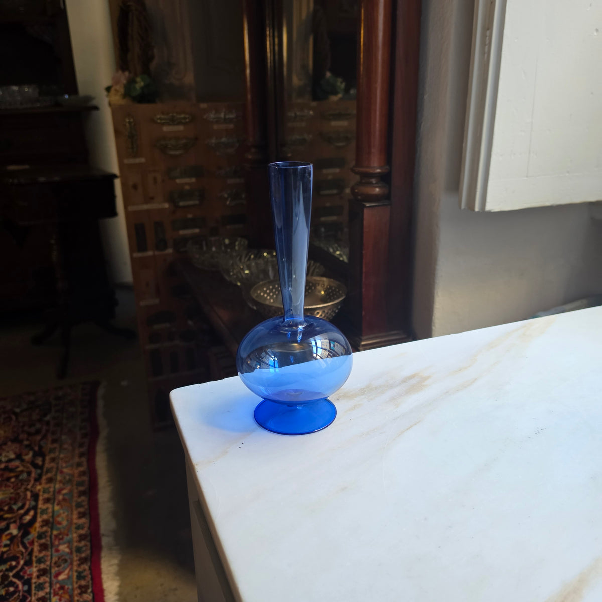 Elegante Mid-Century Solitärvase aus Kobaltblauem Glas - Vintage Solifleur-Vase