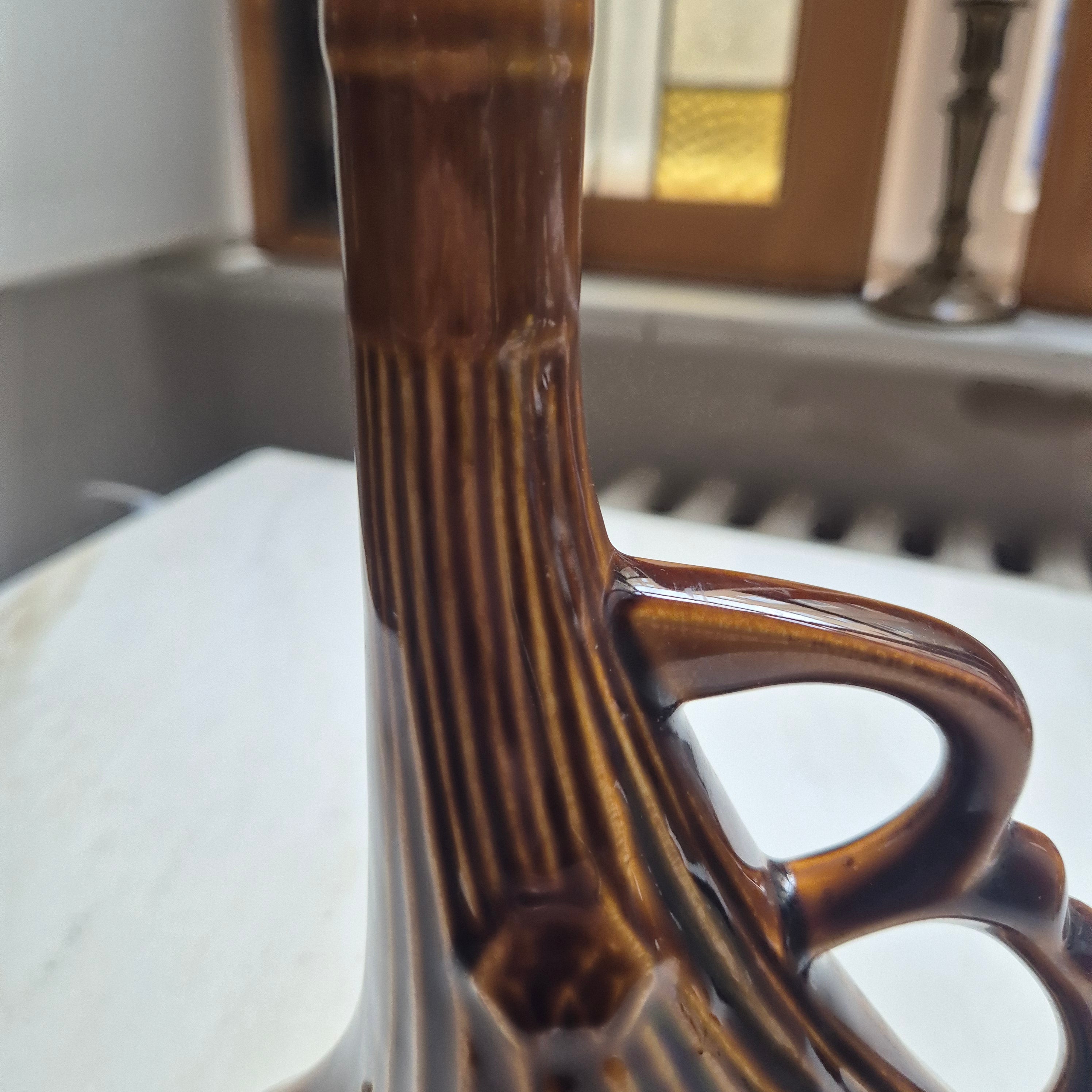 Braune Keramik Vase Krug glasiert 60er Jahre mit Henkel Midcentury