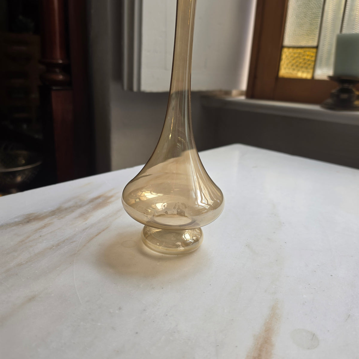 Elegante Vintage Solitär-Glasvase – Bernstein / Champagner mit schimmerndem Glanz