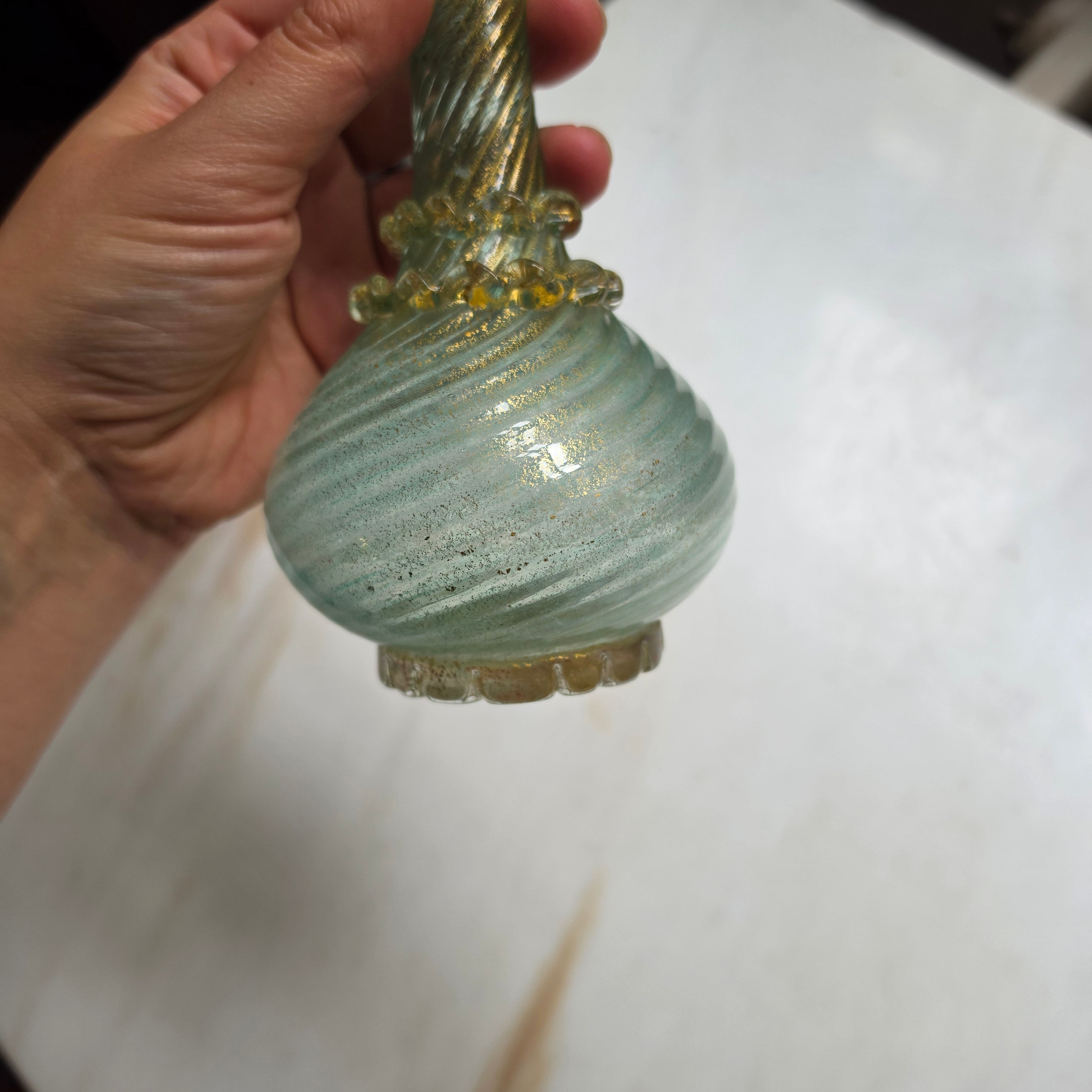 Antike Murano Glasvase mit Blattgold – Handgeblasen, Italien ca. 1960