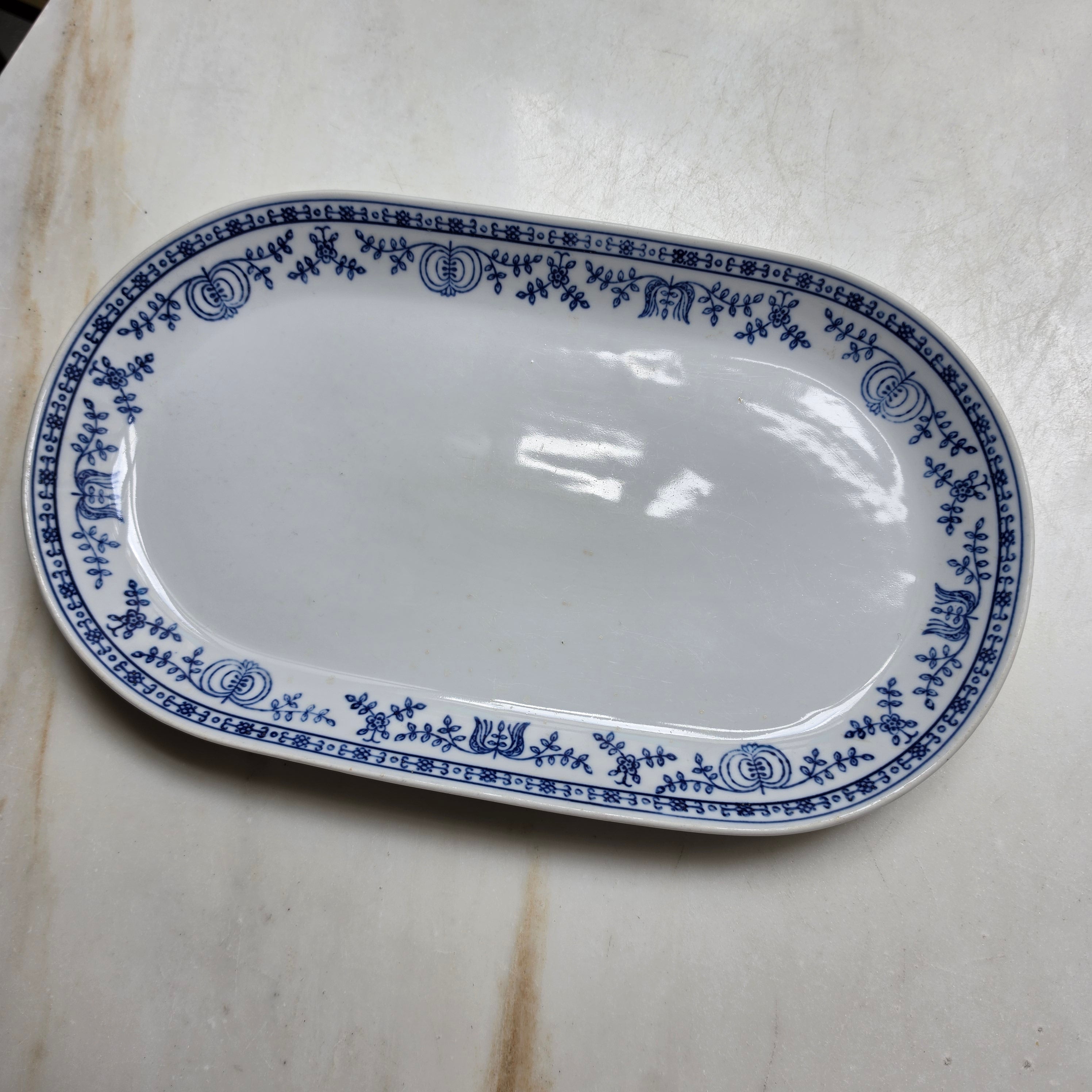 Kahla Zwiebelmuster Servierplatte – Ovale Vintage Porzellanplatte - Kobaltunterglasur