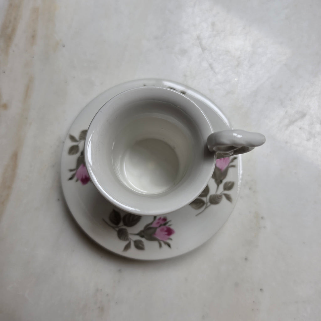 Vintage Kahla Mokkatasse mit Untertasse – Feines Porzellan mit Rosa Rosendekor