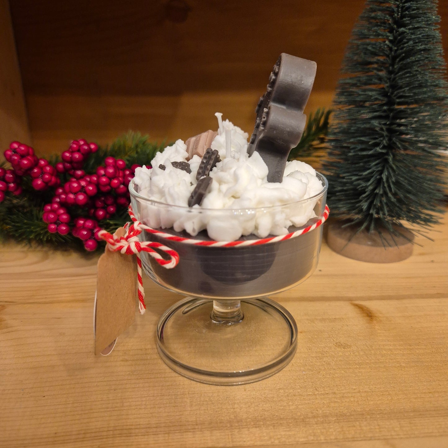 Handgemachte Sojawachskerze Weihnachtesgeschenk Lebkuchen Sahne Dessert in Glas Schale