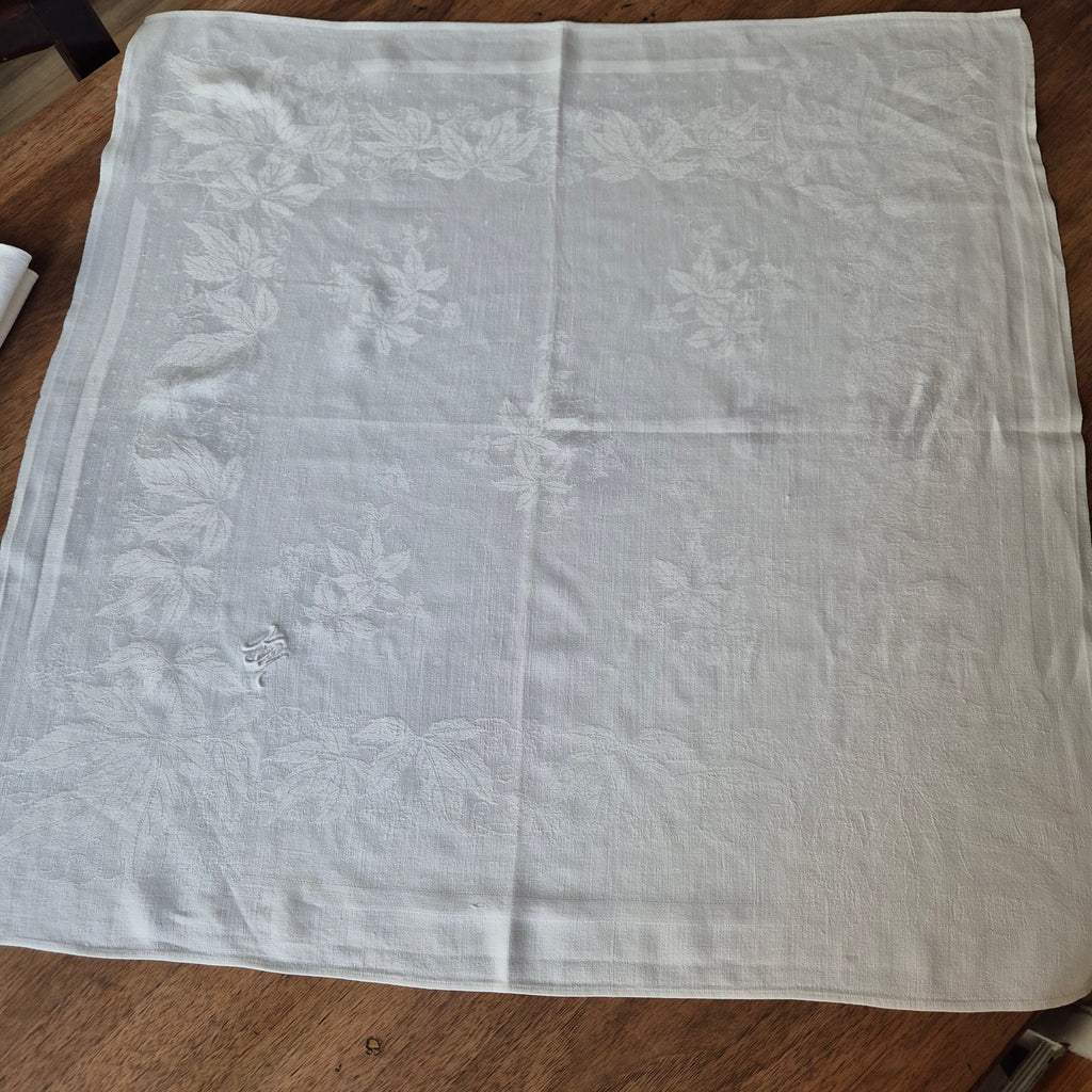 3x Antike Jugendstil Servietten weiß Monogramm K.M Baumwolle 63x63cm