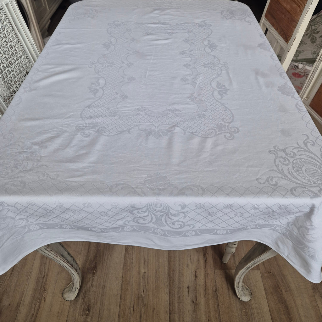 Vintage smail Tischdecke Damast weiß 155x130cm