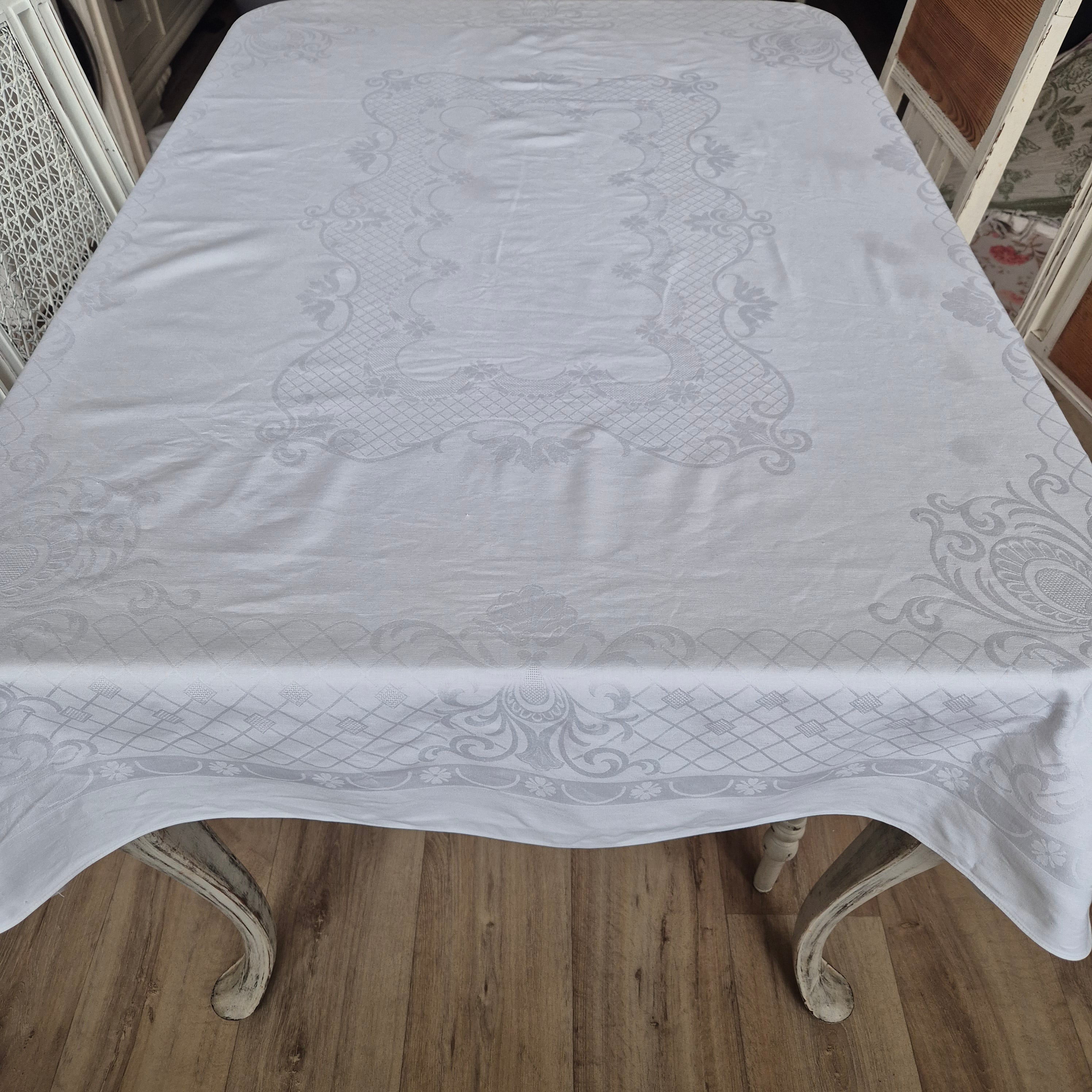 Vintage smail Tischdecke Damast weiß 155x130cm
