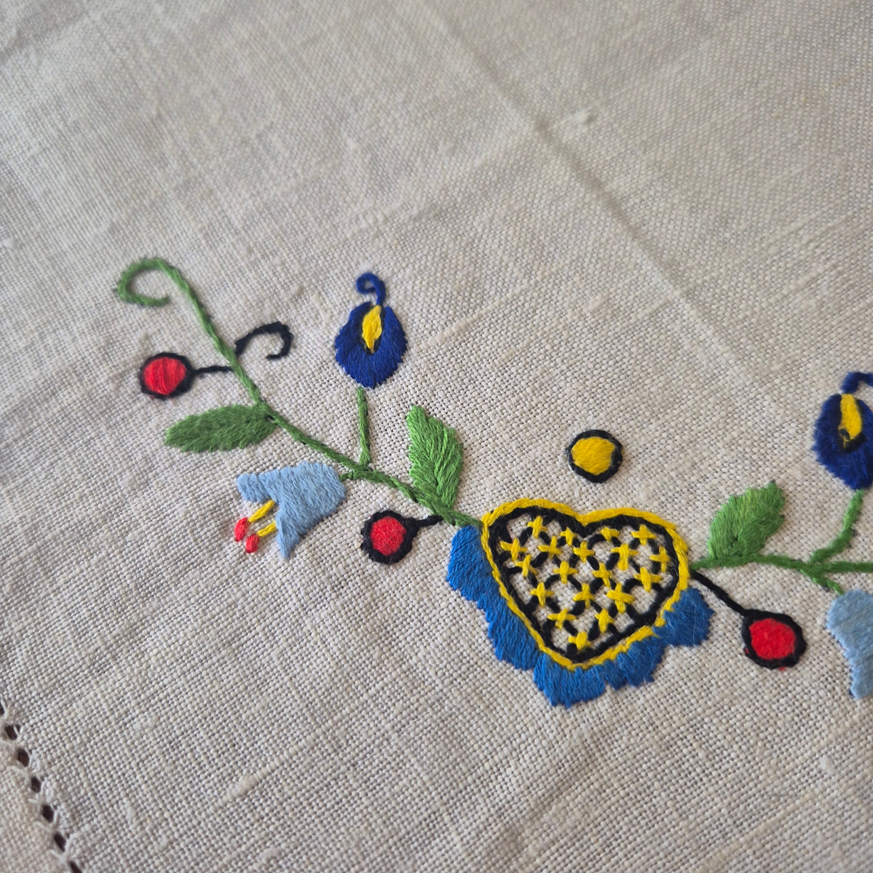 Vintage DDR kleines Zierdeckchen Handbestickt  27x29cm