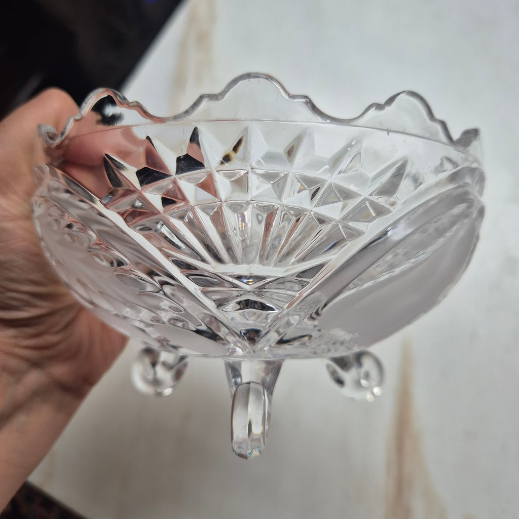 Vintage Glasschale auf drei Füßen