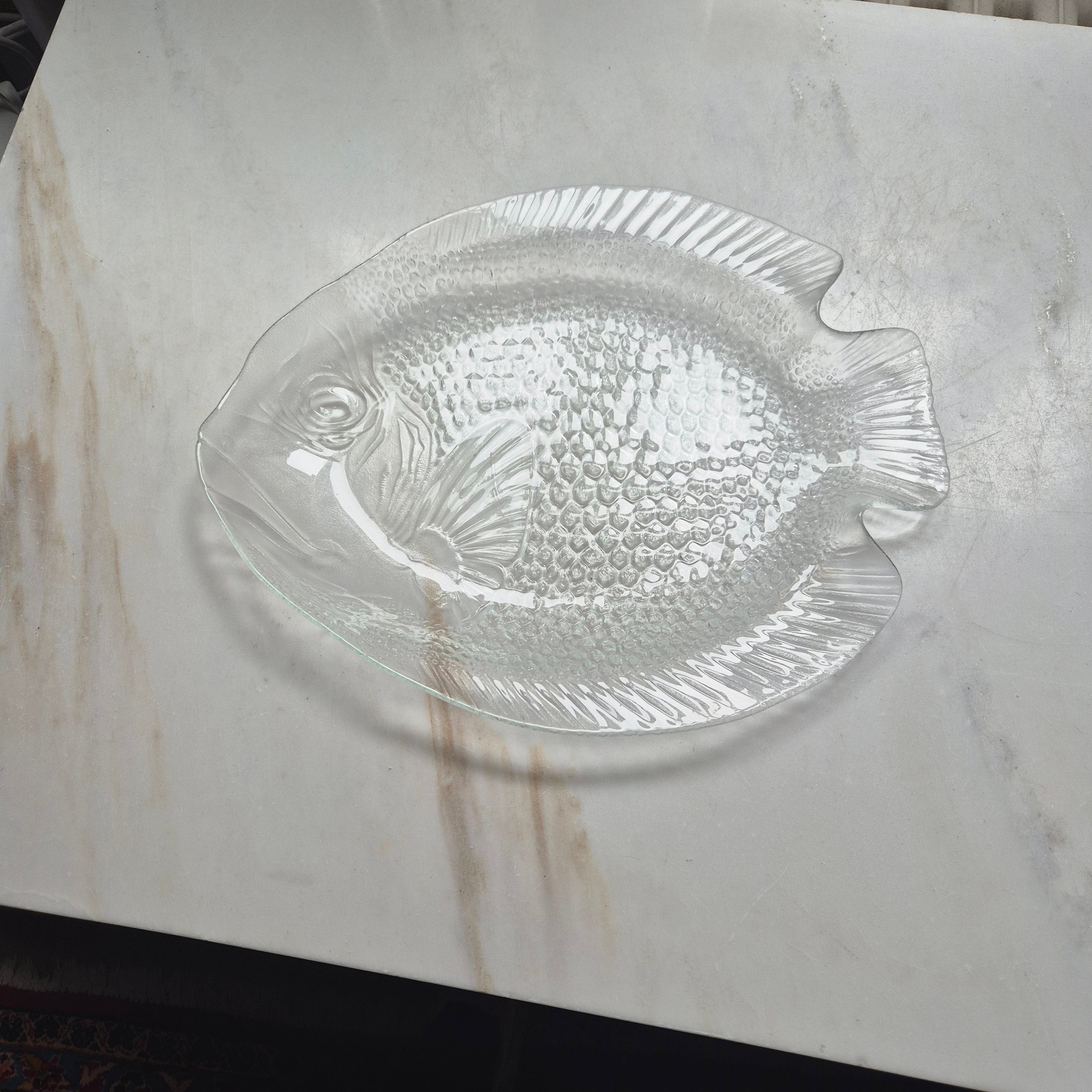 Vintage Retro Glas Schale Platte Fischmotiv Obstschale Gebäck Servierteller