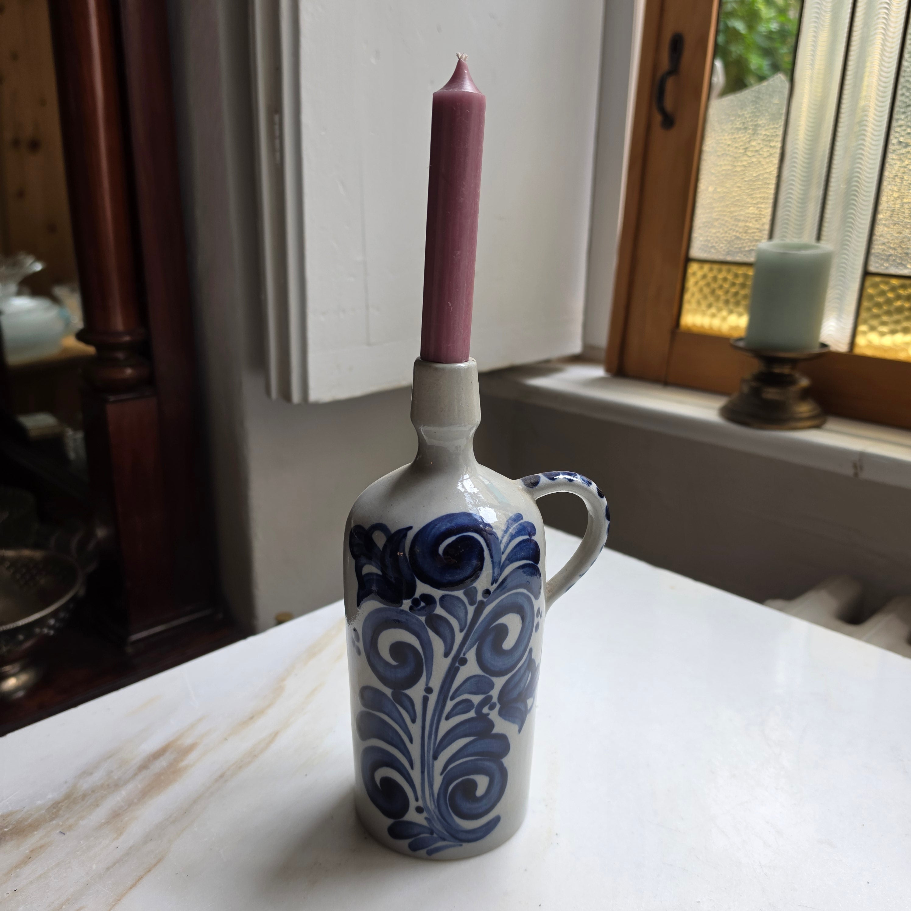 Vintage Steinzeug-Schnittkrug / Flaschenvase – Westerwälder Salzglasur mit Blaumalerei