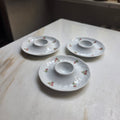 Vintage Porzellan-Eierbecher-Set (3-teilig) mit rosem Röschen-Dekor & Ablage