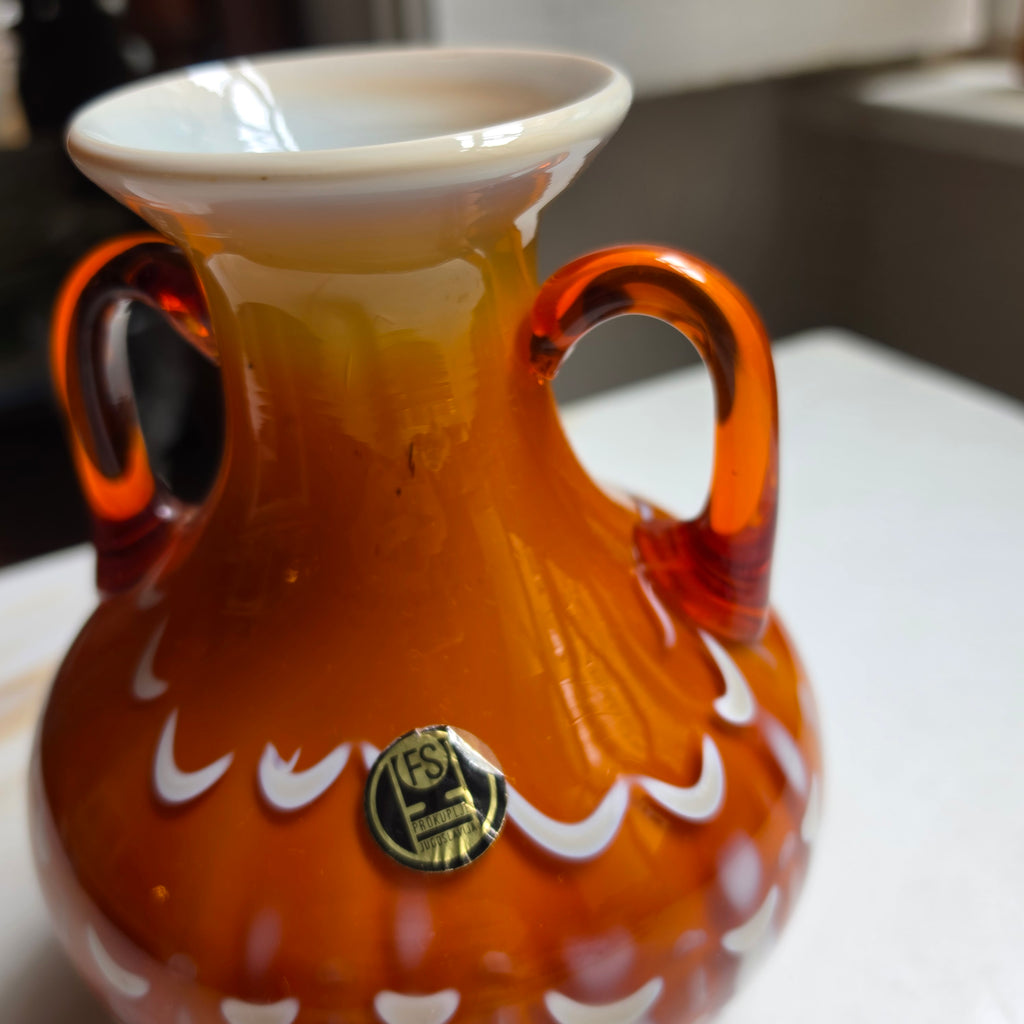 Vintage Kunstglas Henkelvase – FS Prokuplje – Jugoslawien 70er Jahre