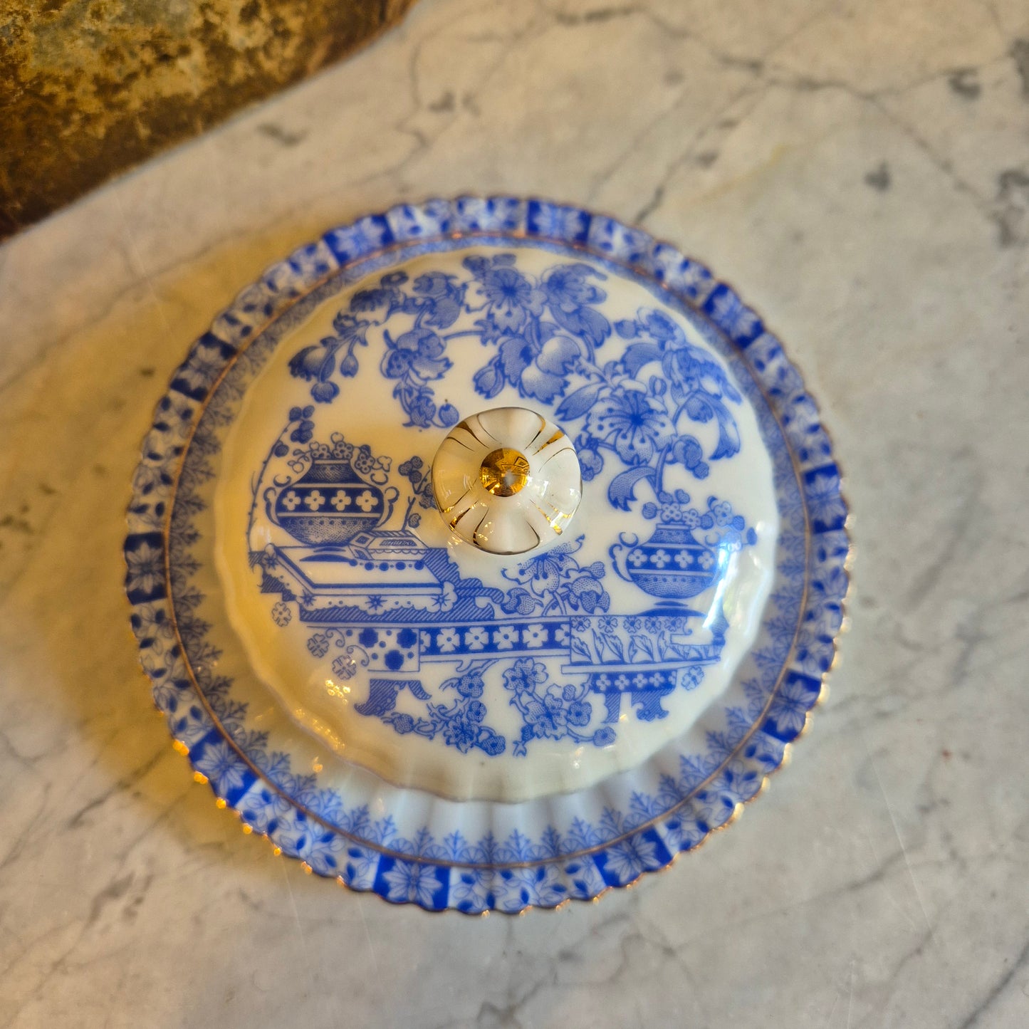 Antike Porzellan Butterdose Echt Tuppack China Blau Tiefenfurt Blau Weiß